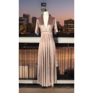 On The Road Dress Womens XS Pink Velvet V Neck Short Sleeve Maxi Empire Waist